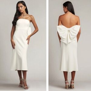 TADASHI SHOJI Parmer White Bow Midi Length Crepe Wedding Dress Size Small